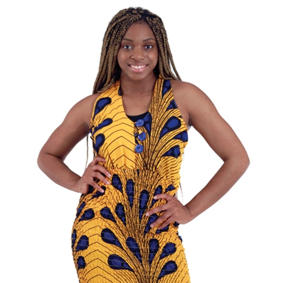 Orange Peacock Button Dress - Picture 1 of 4